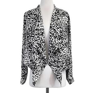 Yumi Kim Womens Silk Open Front Draped Blazer Large Black White Career Luxury